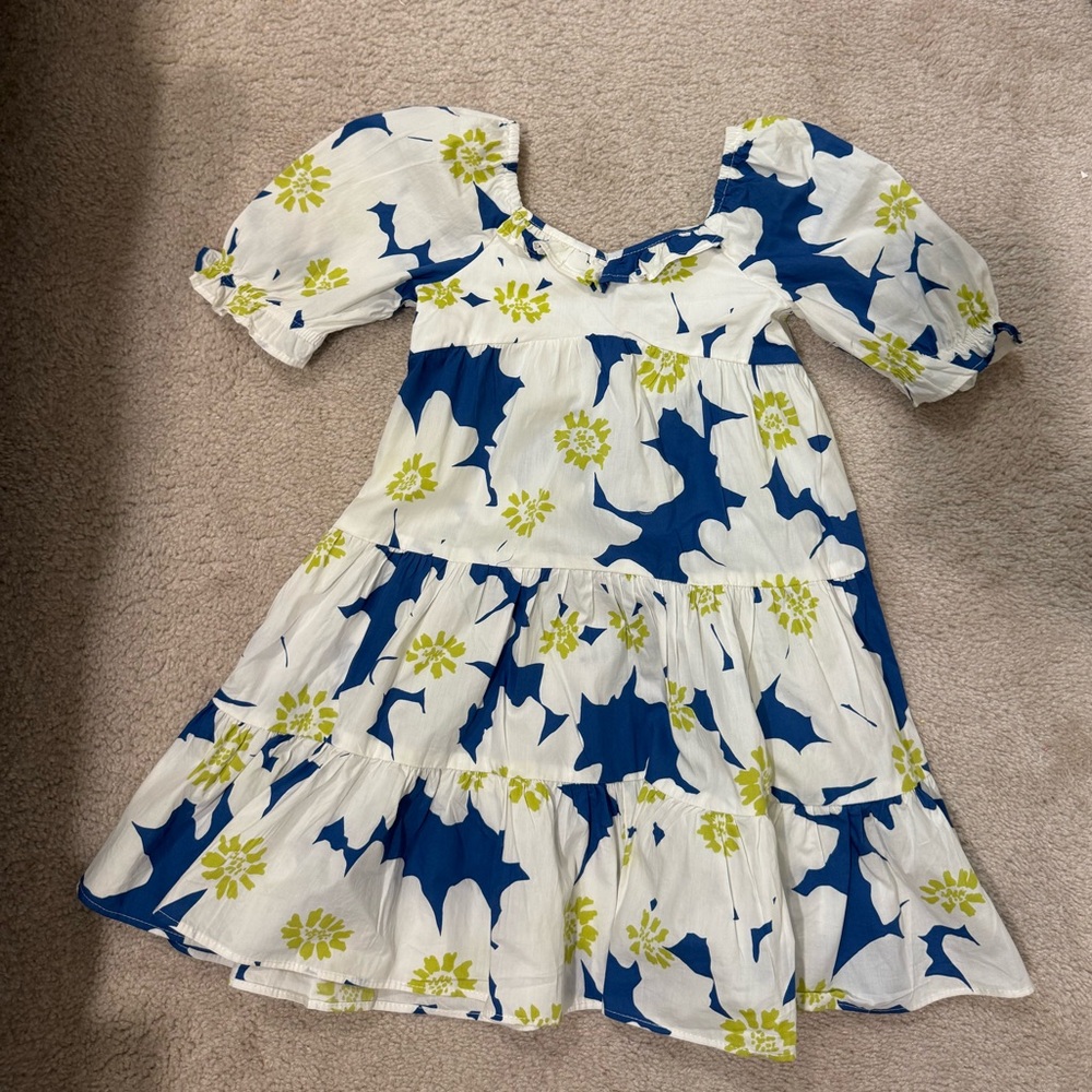 Zara Kids Floral Tiered Dress | Size 7 | Puff Sleeve | Blue & White